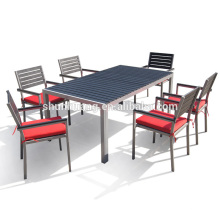 Poolside plastic wood furniture aluminum frame dining table and chairs